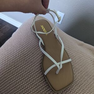 Soda White Strappy Square-Toe Women's Sandals